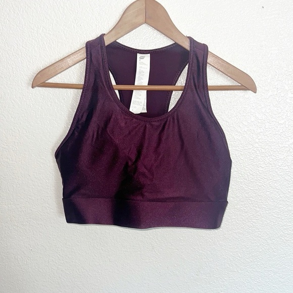 Fabletics Other - Fabletics Maroon Shiny Shimmery Mesh Back Pocket Racerback Sports Bra